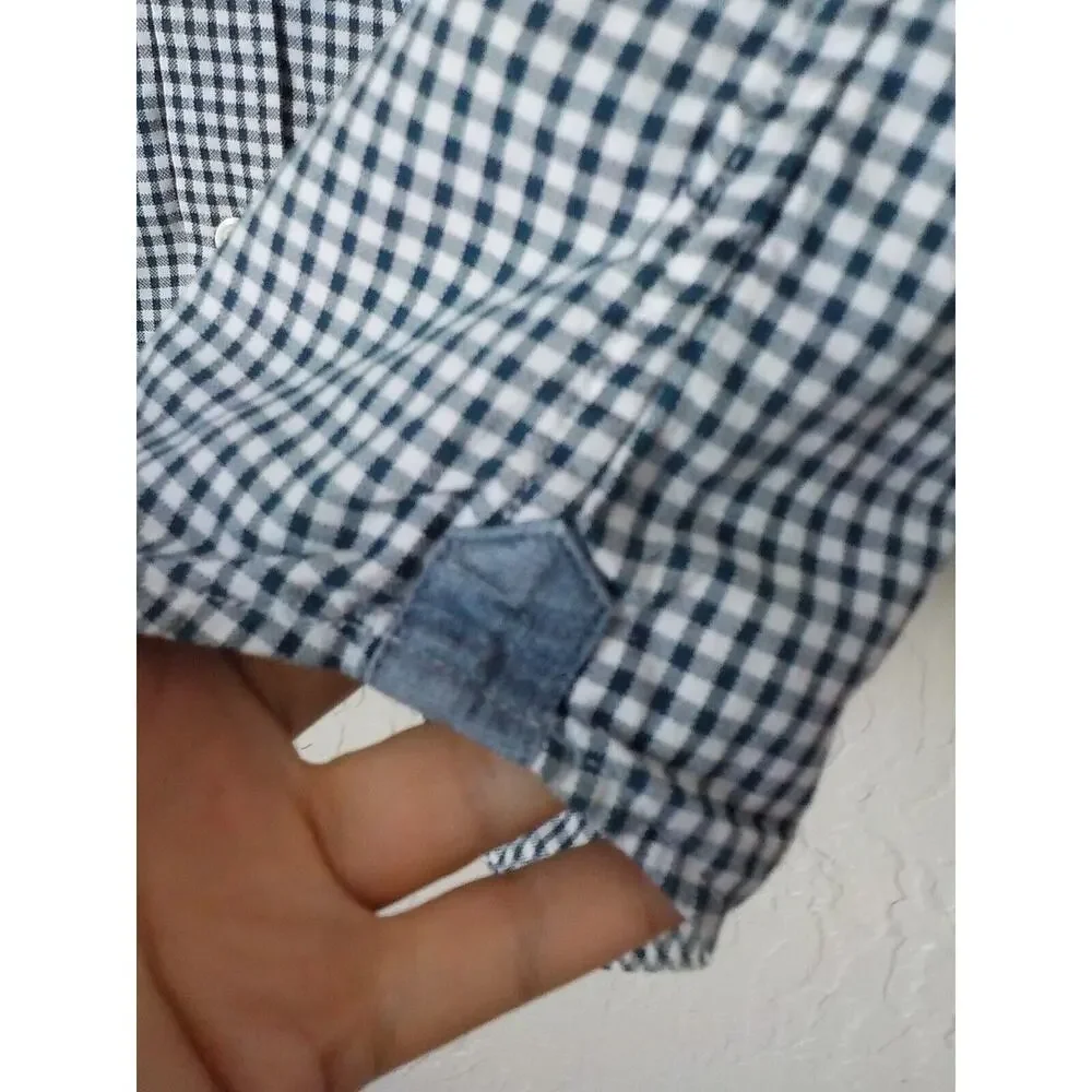 Banana Republic Untucked Blue Plaid Shirt Men Size Medium Button Up Long Sleeve